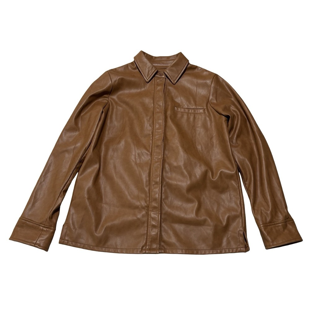 Bagatelle Collection Women's Faux Leather Button Down Shirt Brown Sz S 19.5 x 26
